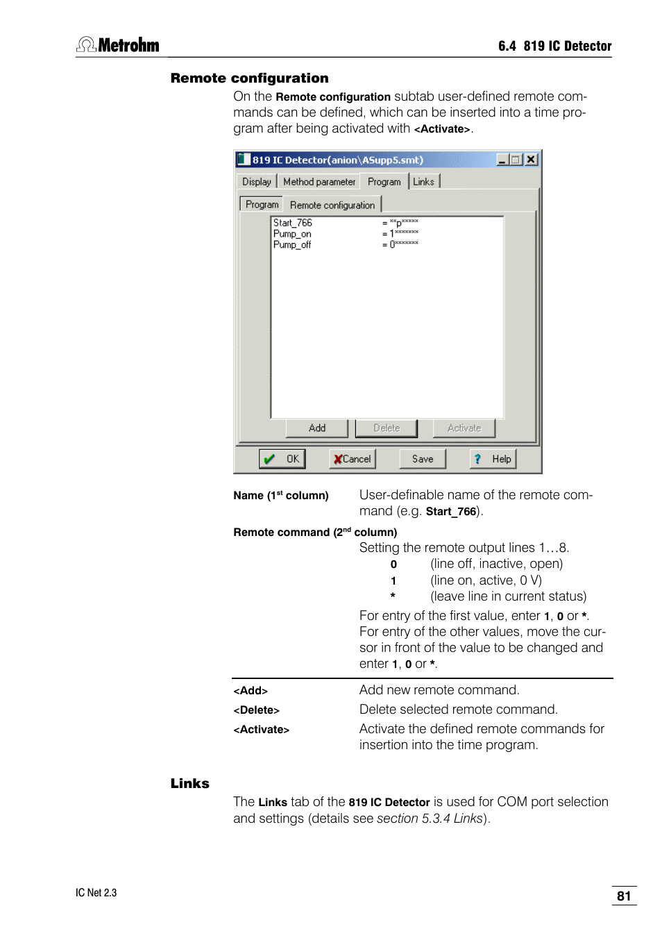Remote configuration, Links | Metrohm IC Net 2.3 User Manual | Page 91 / 389
