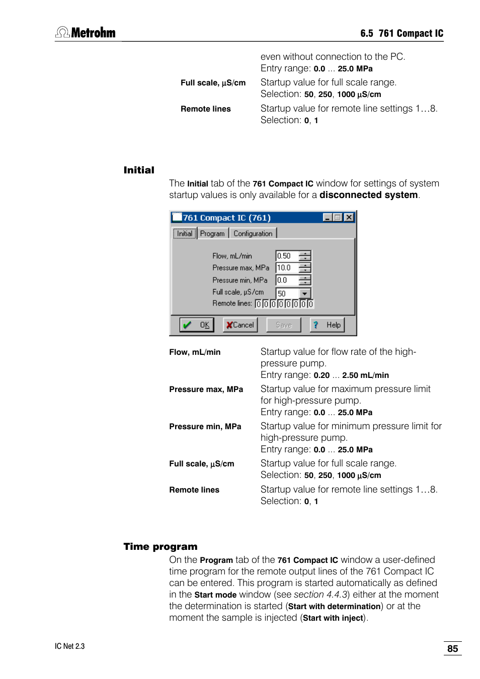 Initial, Time program | Metrohm IC Net 2.3 User Manual | Page 95 / 389
