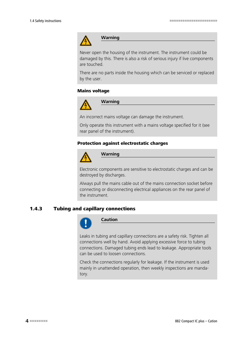 3 tubing and capillary connections, Tubing and capillary connections | Metrohm 882 Compact IC plus – Cation User Manual | Page 12 / 93