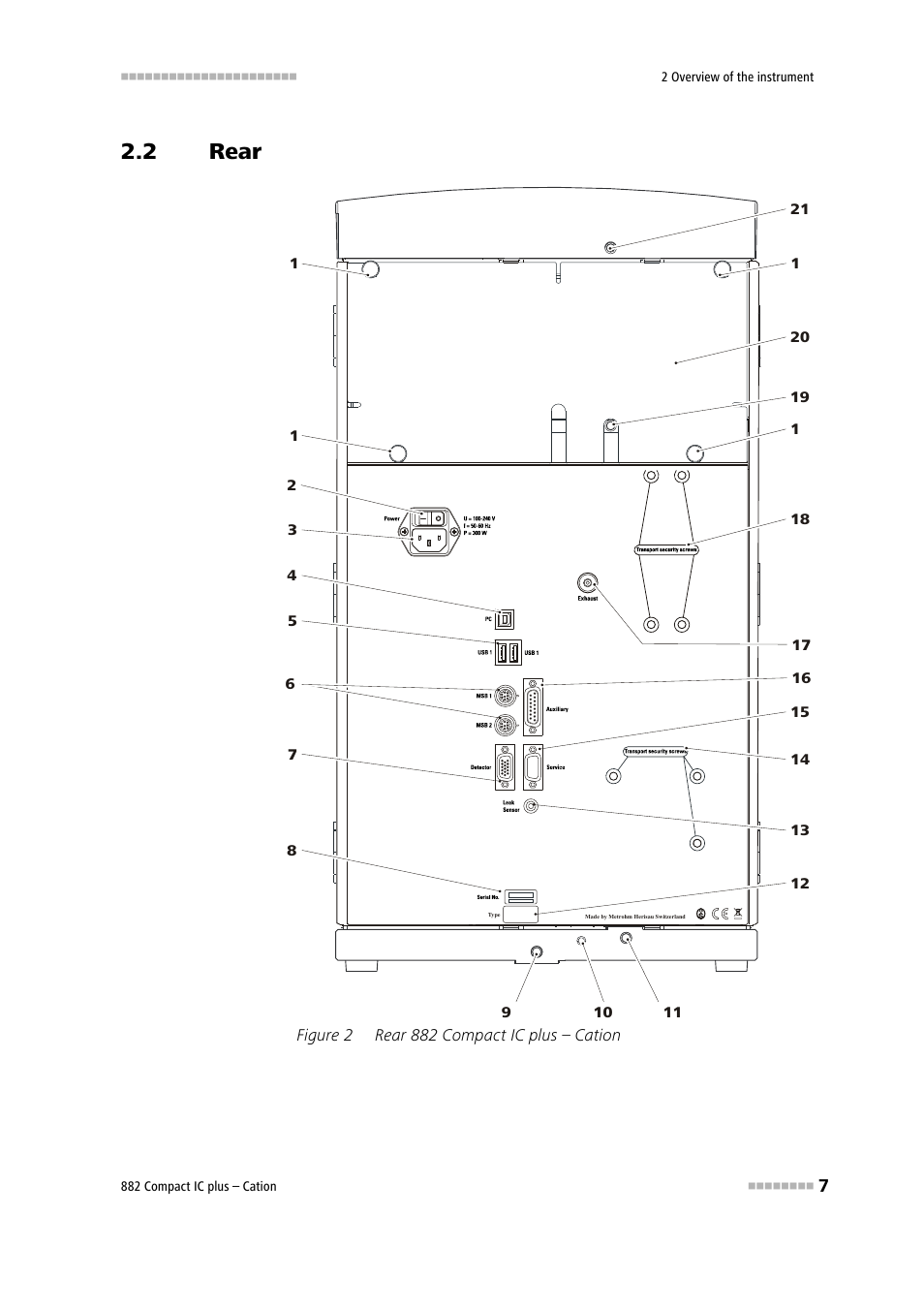 2 rear, Rear, Figure 2 | Rear 882 compact ic plus – cation | Metrohm 882 Compact IC plus – Cation User Manual | Page 15 / 93