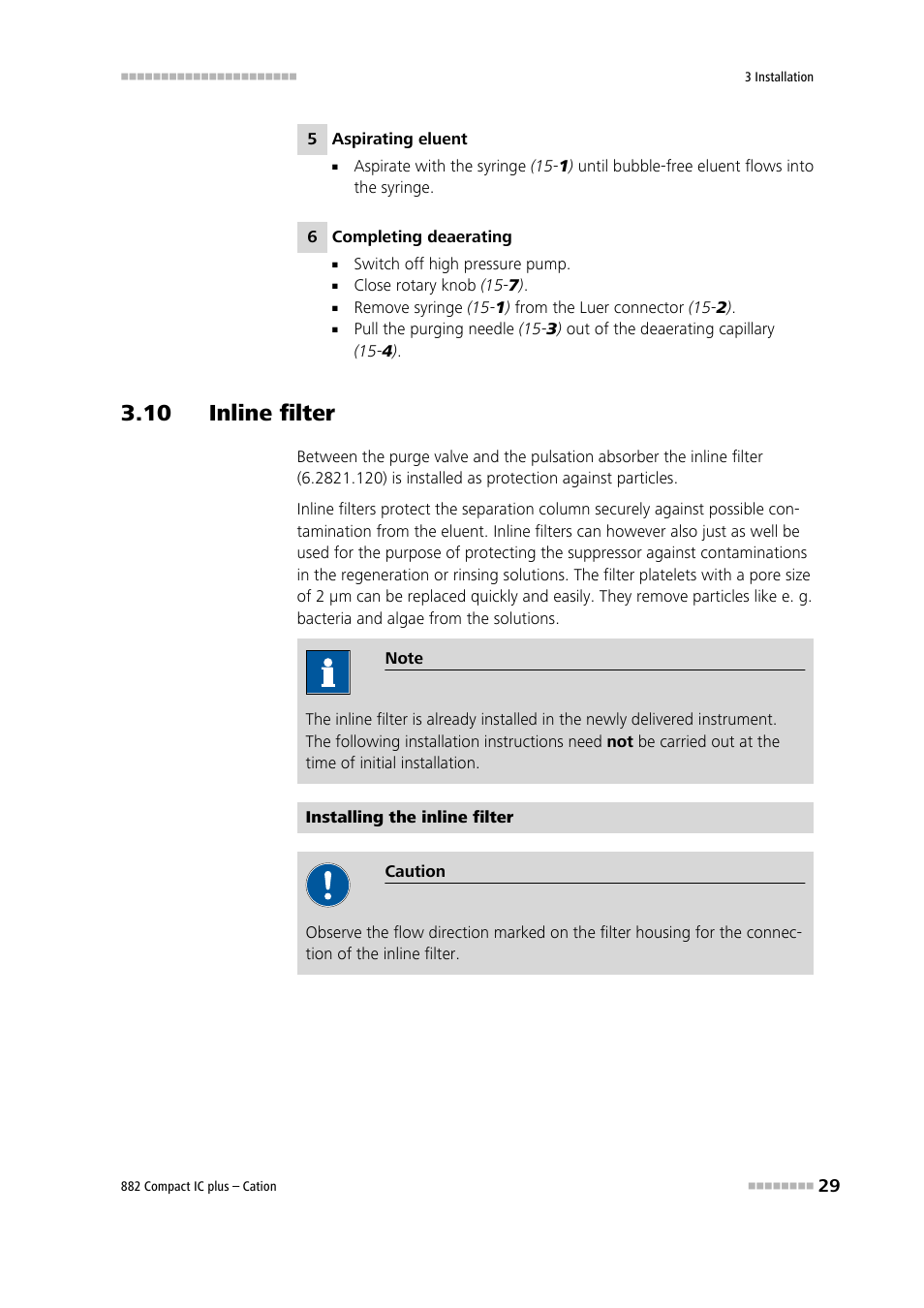 10 inline filter | Metrohm 882 Compact IC plus – Cation User Manual | Page 37 / 93