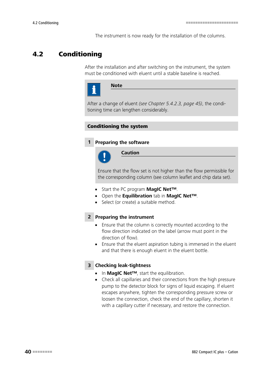 2 conditioning, Conditioning | Metrohm 882 Compact IC plus – Cation User Manual | Page 48 / 93