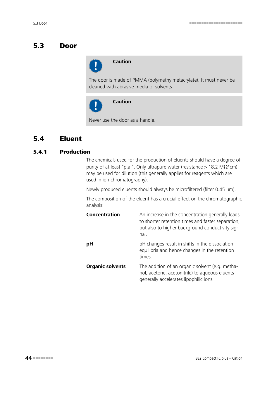 3 door, 4 eluent, 1 production | Door, Eluent, Production | Metrohm 882 Compact IC plus – Cation User Manual | Page 52 / 93