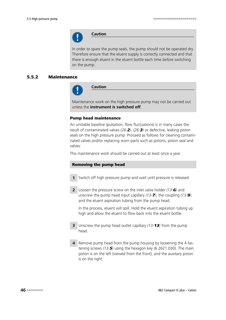 2 maintenance, Maintenance | Metrohm 882 Compact IC plus – Cation User Manual | Page 54 / 93