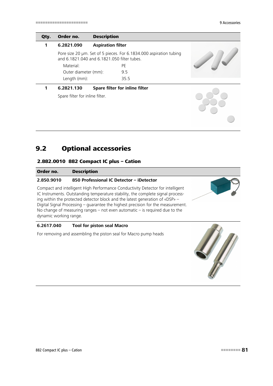 2 optional accessories, Optional accessories | Metrohm 882 Compact IC plus – Cation User Manual | Page 89 / 93