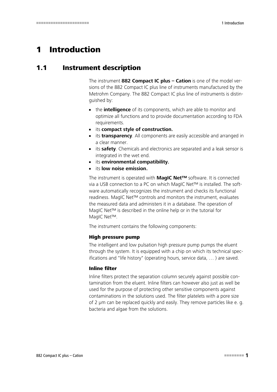 1 introduction, 1 instrument description, Instrument description | Metrohm 882 Compact IC plus – Cation User Manual | Page 9 / 93