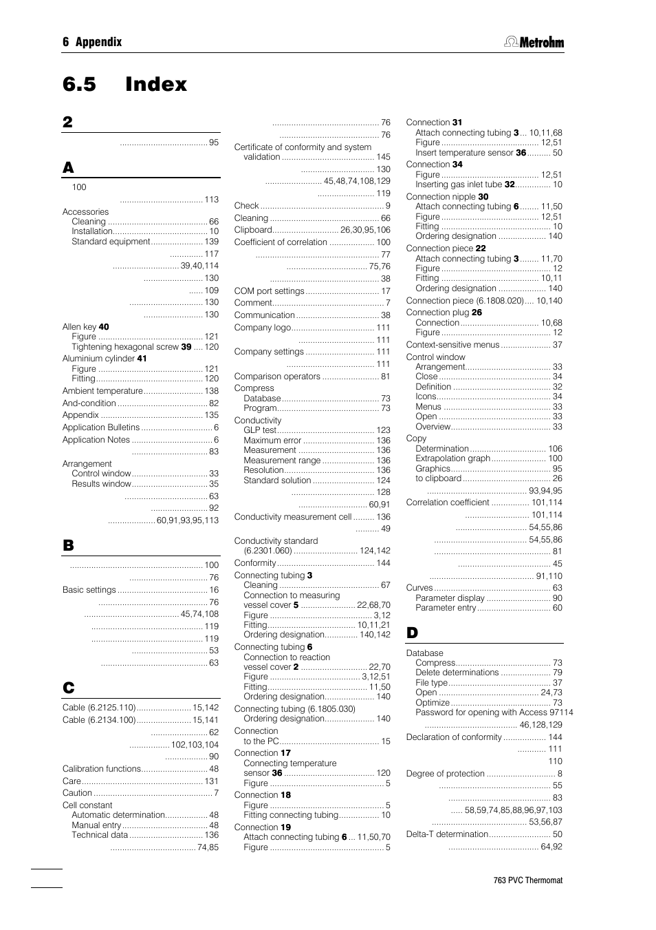 5 index, 6 appendix | Metrohm 763 PVC Thermomat Manual User Manual | Page 153 / 157