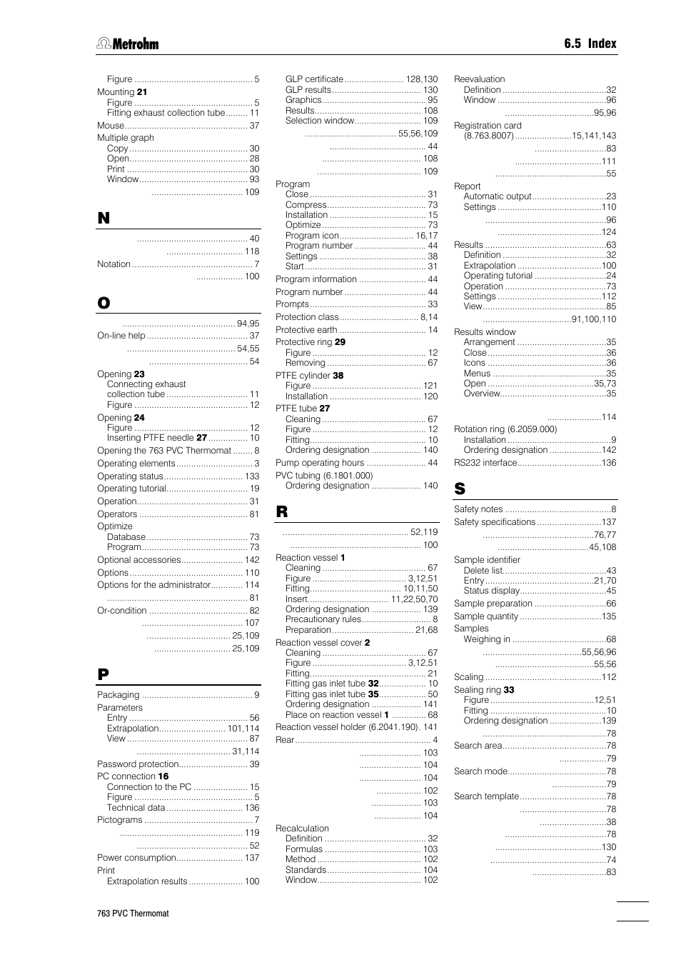 5 index | Metrohm 763 PVC Thermomat Manual User Manual | Page 156 / 157