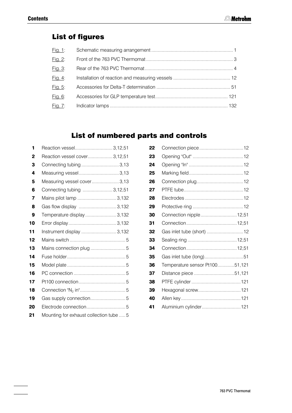 List of figures, List of numbered parts and controls | Metrohm 763 PVC Thermomat Manual User Manual | Page 7 / 157