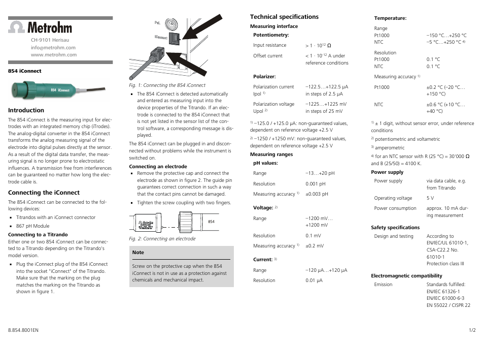 Metrohm 854 iConnect User Manual | 2 pages