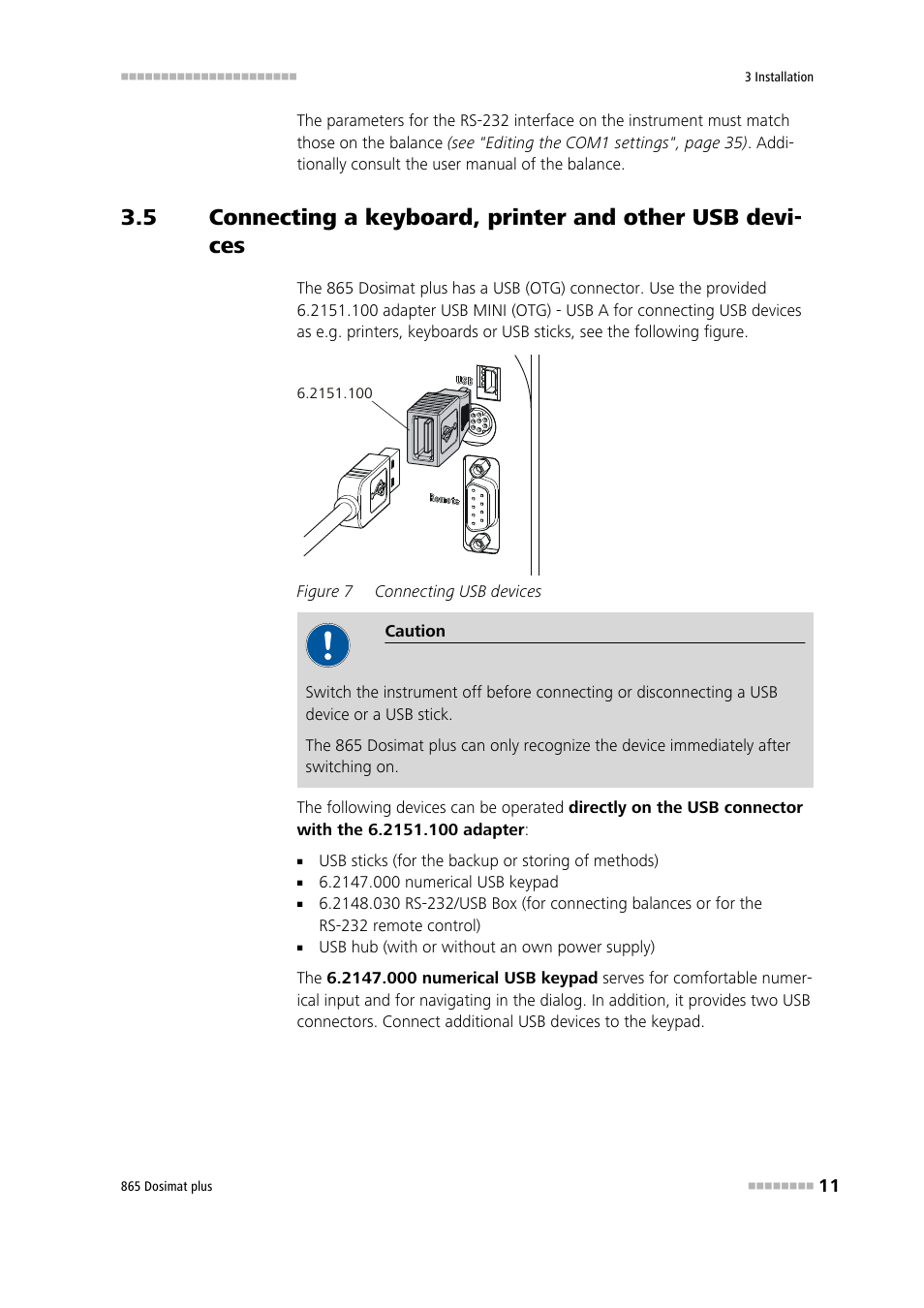 Figure 7, Connecting usb devices | Metrohm 865 Dosimat plus User Manual | Page 21 / 97