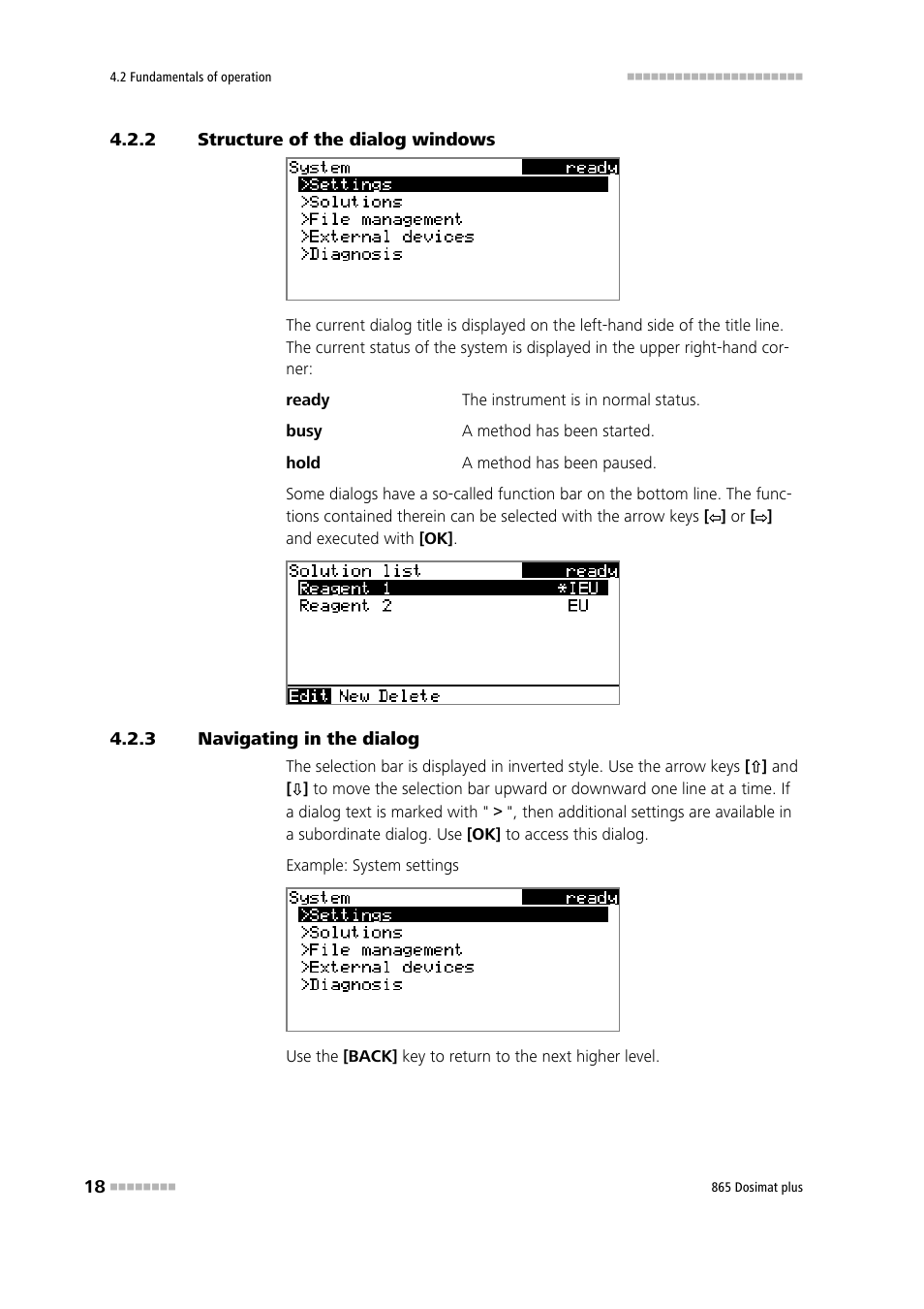 2 structure of the dialog windows, 3 navigating in the dialog, Structure of the dialog windows | Navigating in the dialog | Metrohm 865 Dosimat plus User Manual | Page 28 / 97