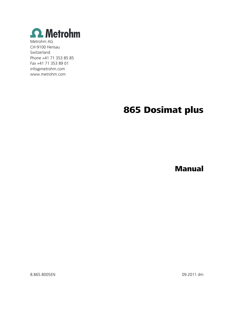 865 dosimat plus, Manual | Metrohm 865 Dosimat plus User Manual | Page 3 / 97