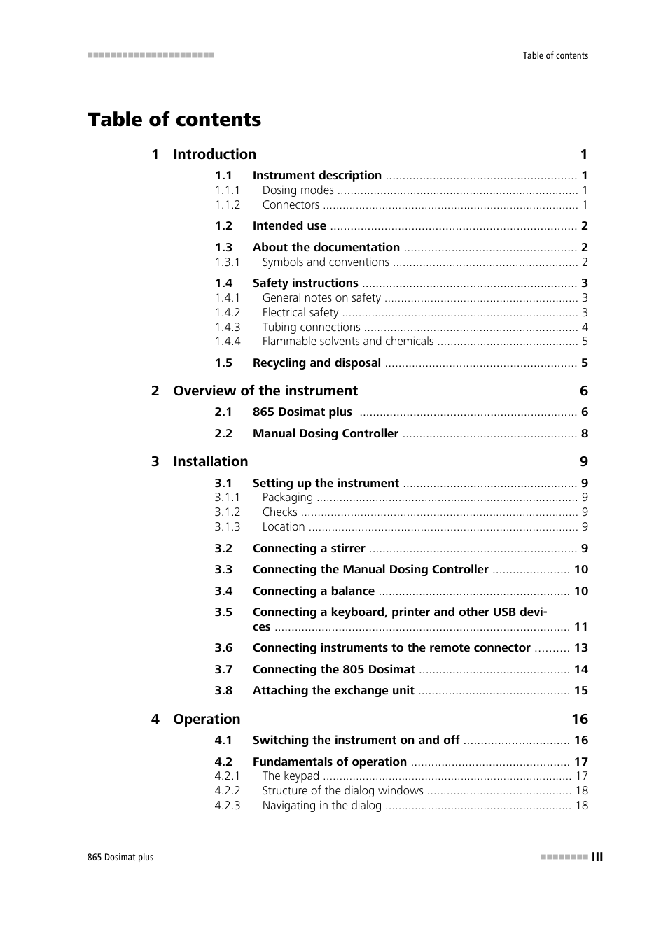 Metrohm 865 Dosimat plus User Manual | Page 5 / 97