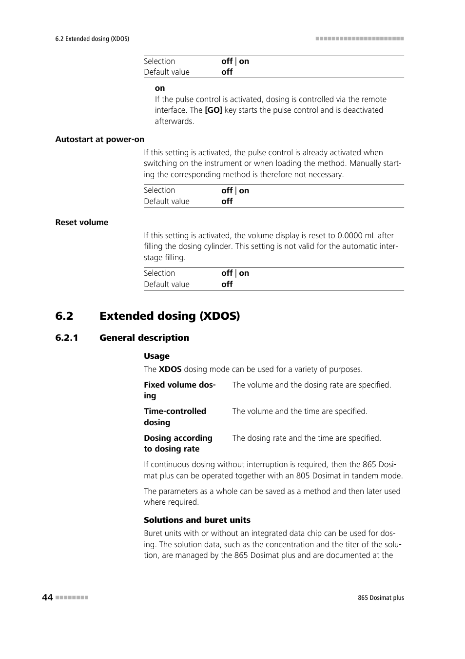 2 extended dosing (xdos), 1 general description, Extended dosing (xdos) | General description | Metrohm 865 Dosimat plus User Manual | Page 54 / 97