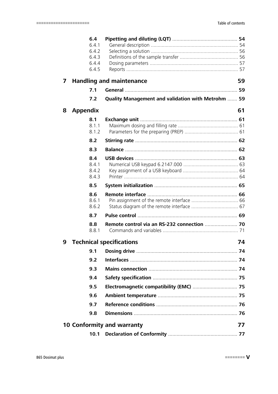 Metrohm 865 Dosimat plus User Manual | Page 7 / 97