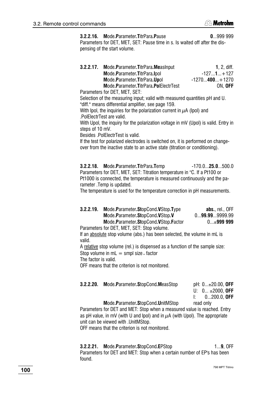 Metrohm 798 MPT Titrino User Manual | Page 104 / 184