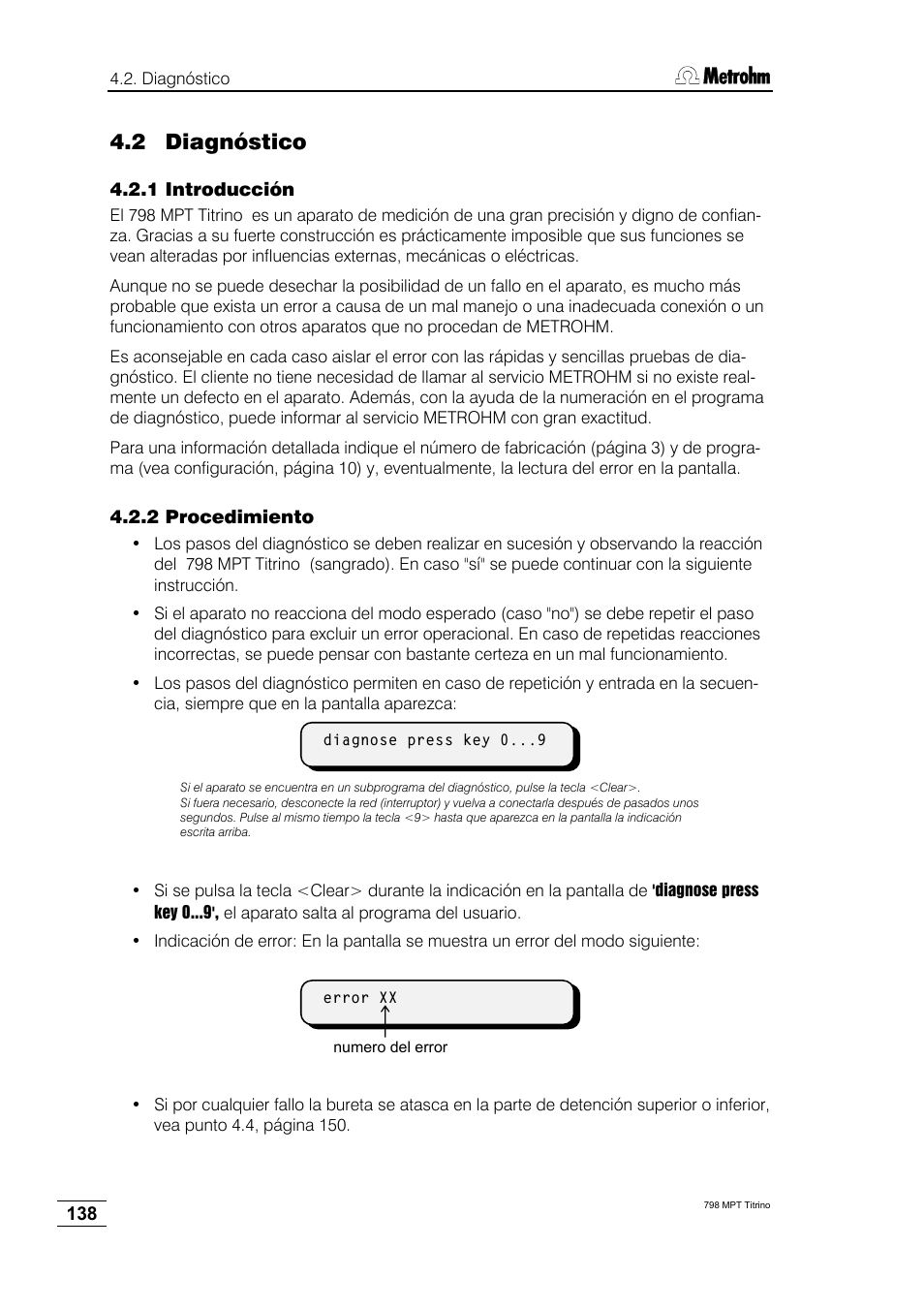 2 diagnóstico, 1 introducción, 2 procedimiento | Metrohm 798 MPT Titrino User Manual | Page 142 / 184