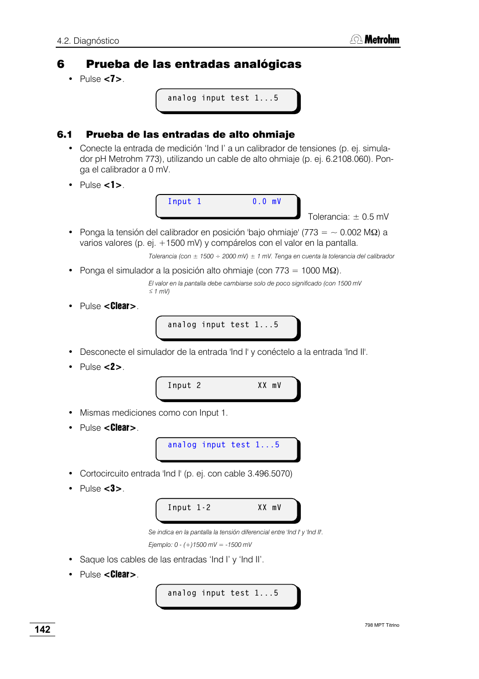 6prueba de las entradas analógicas | Metrohm 798 MPT Titrino User Manual | Page 146 / 184