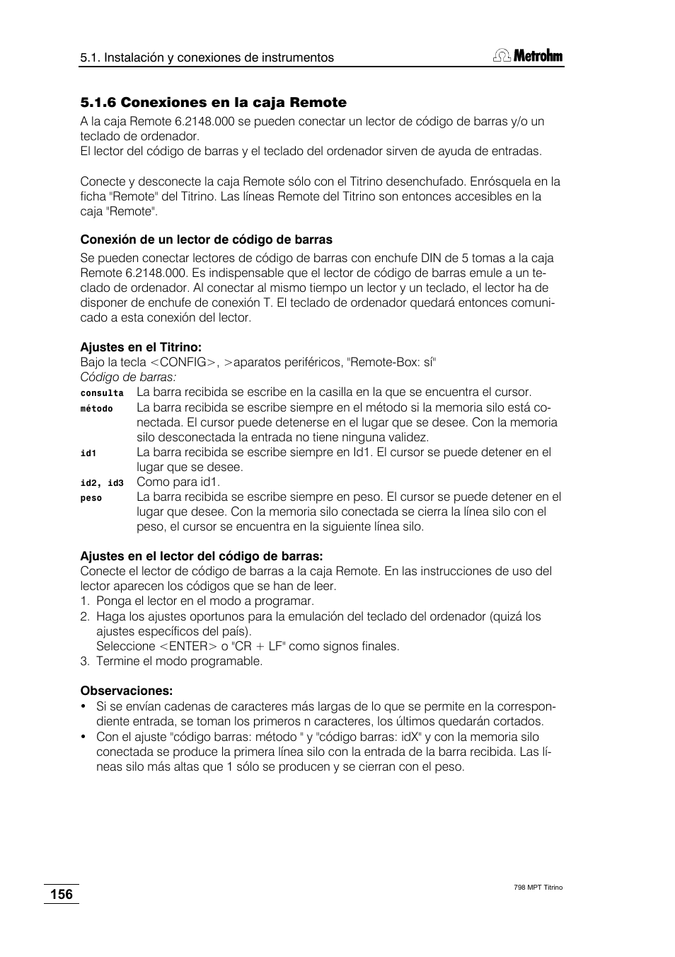 6 conexiones en la caja remote | Metrohm 798 MPT Titrino User Manual | Page 160 / 184