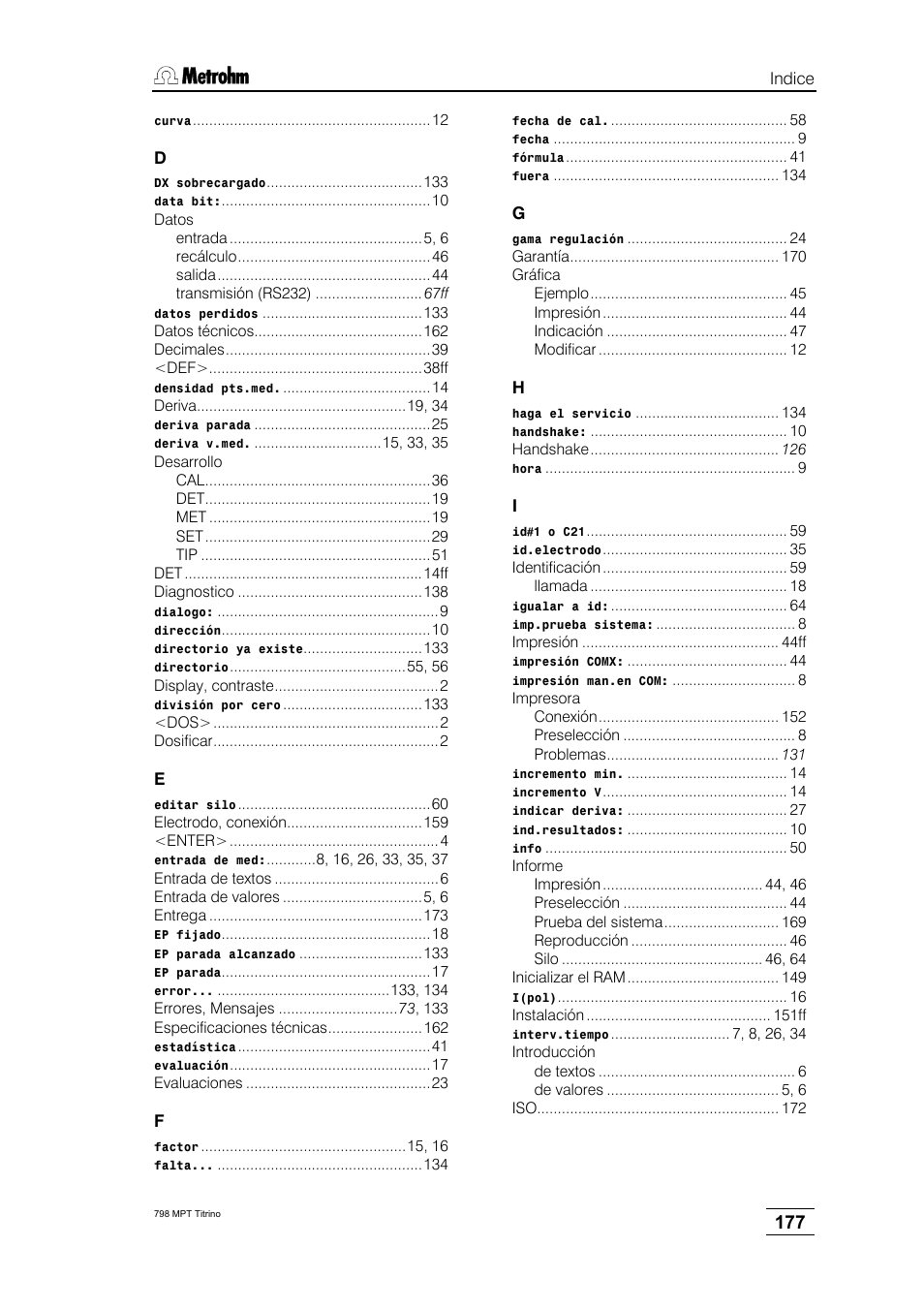 Metrohm 798 MPT Titrino User Manual | Page 181 / 184