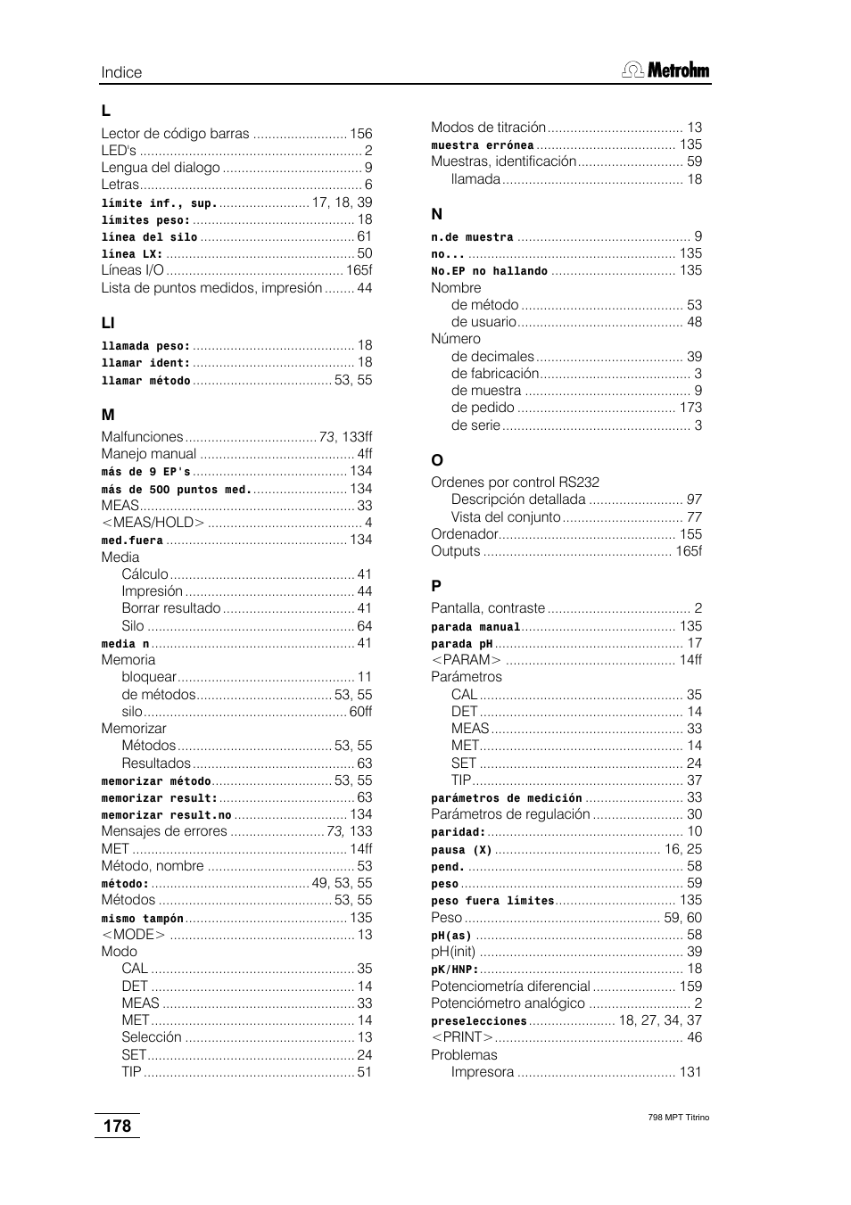 Metrohm 798 MPT Titrino User Manual | Page 182 / 184