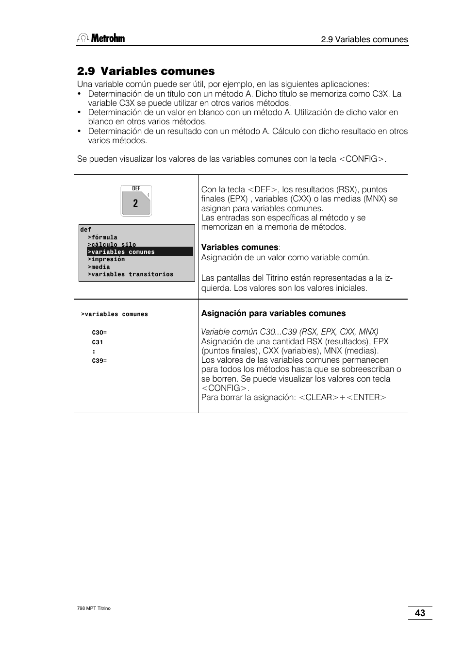 9 variables comunes | Metrohm 798 MPT Titrino User Manual | Page 47 / 184