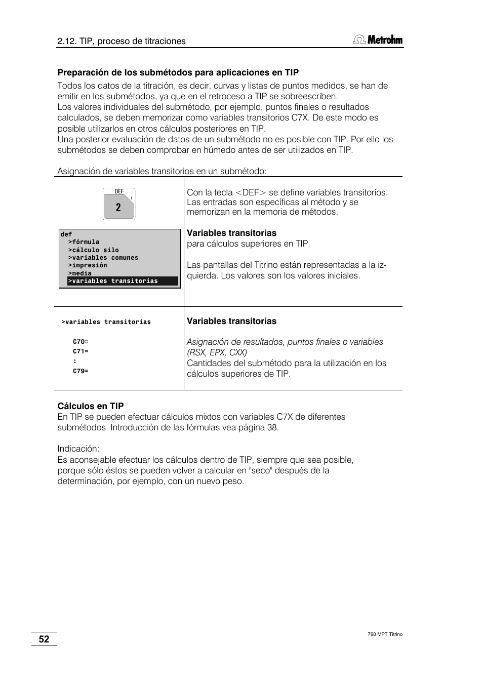 Metrohm 798 MPT Titrino User Manual | Page 56 / 184