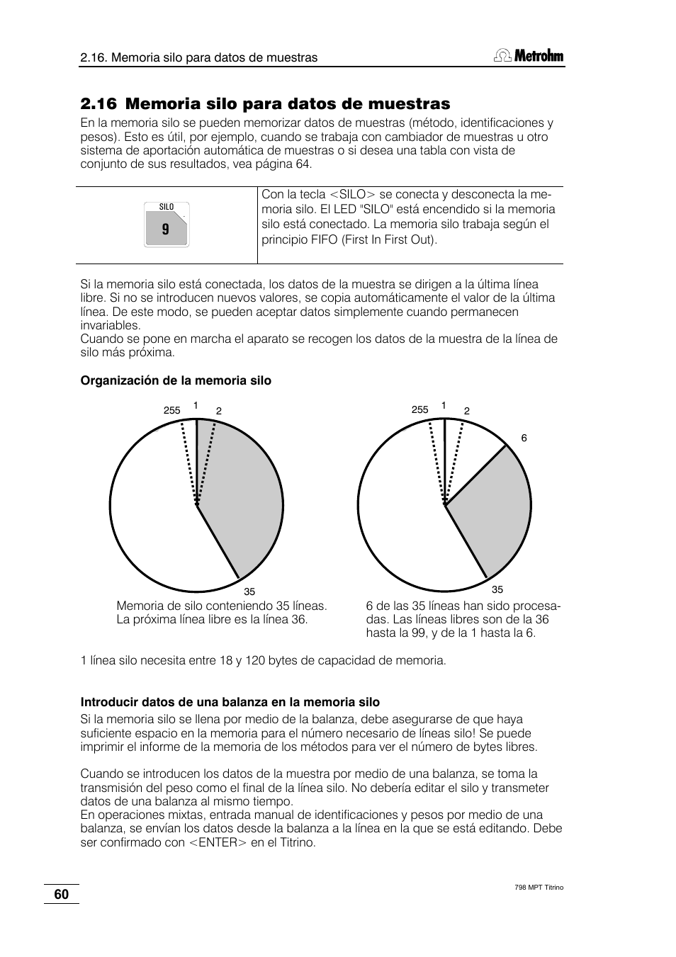 16 memoria silo para datos de muestras | Metrohm 798 MPT Titrino User Manual | Page 64 / 184