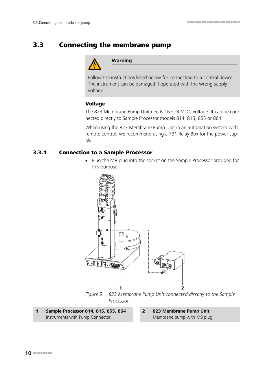 3 connecting the membrane pump, 1 connection to a sample processor, Connecting the membrane pump | Connection to a sample processor, Figure 5 | Metrohm 823 Membrane Pump Unit User Manual | Page 18 / 38