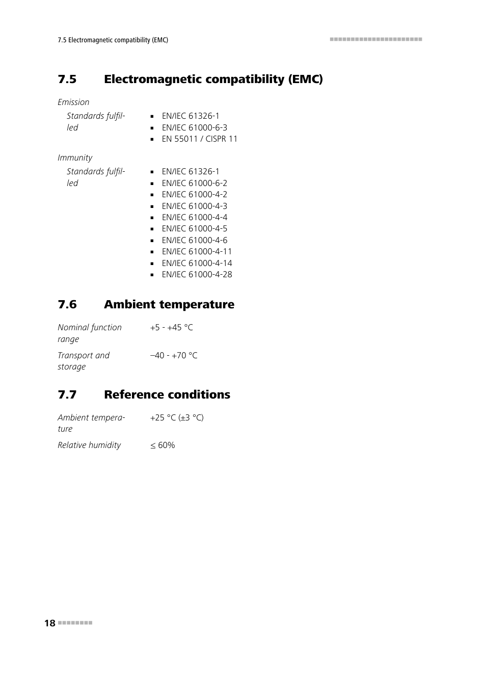 5 electromagnetic compatibility (emc), 6 ambient temperature, 7 reference conditions | Electromagnetic compatibility (emc), Ambient temperature, Reference conditions | Metrohm 823 Membrane Pump Unit User Manual | Page 26 / 38