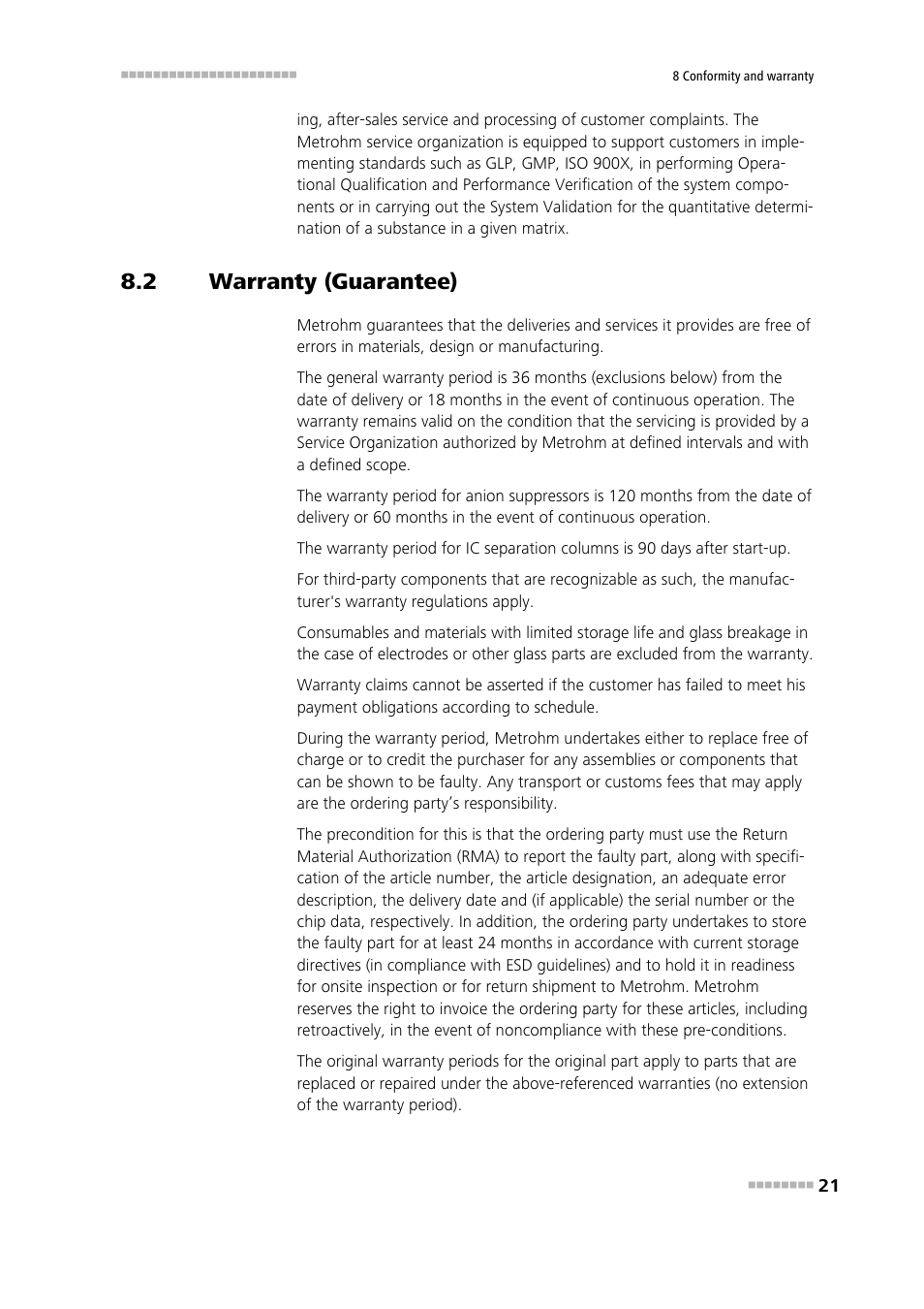 2 warranty (guarantee), Warranty (guarantee) | Metrohm 823 Membrane Pump Unit User Manual | Page 29 / 38