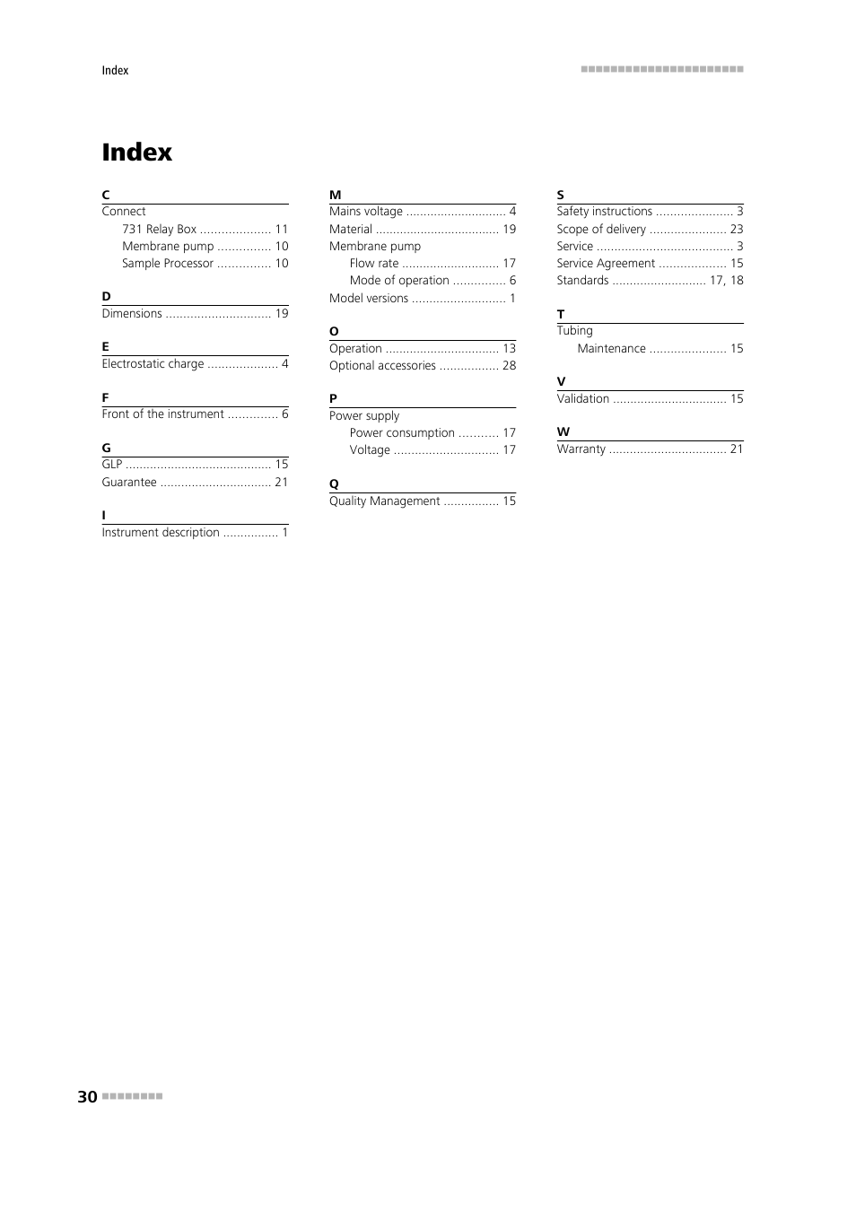 Index | Metrohm 823 Membrane Pump Unit User Manual | Page 38 / 38