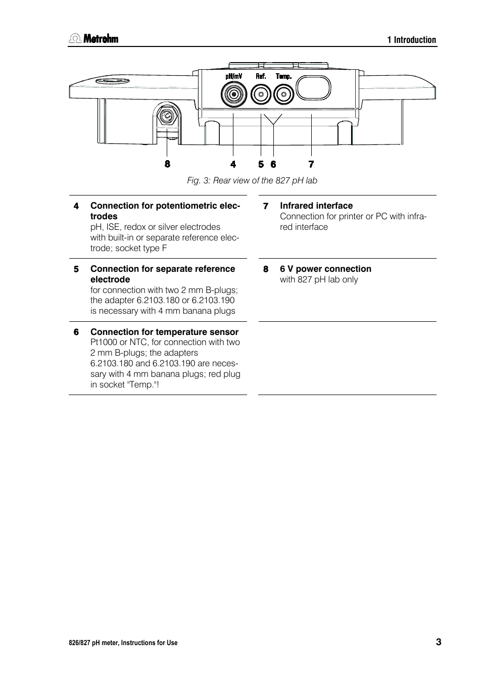 Fig. 3: rear view of the 827 ph lab | Metrohm 827 pH lab User Manual | Page 11 / 82