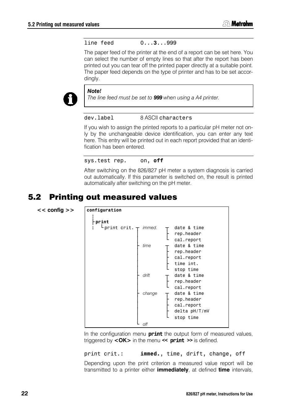2 printing out measured values, Printing out measured values | Metrohm 827 pH lab User Manual | Page 30 / 82
