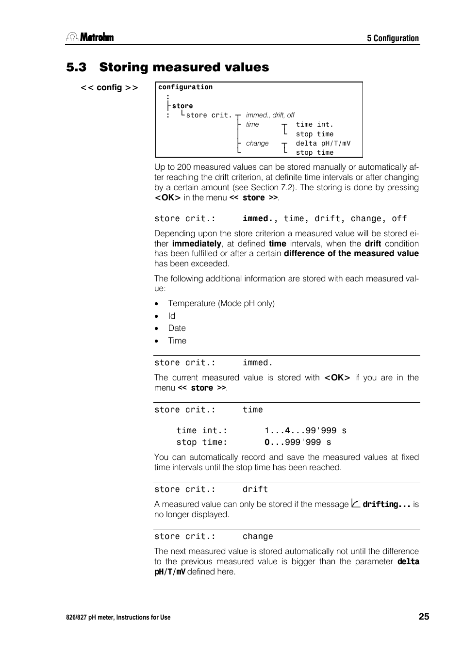 3 storing measured values, Storing measured values | Metrohm 827 pH lab User Manual | Page 33 / 82
