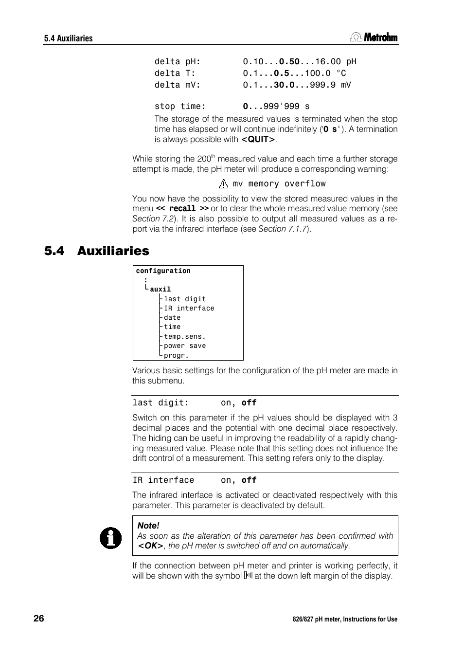 4 auxiliaries, Auxiliaries | Metrohm 827 pH lab User Manual | Page 34 / 82