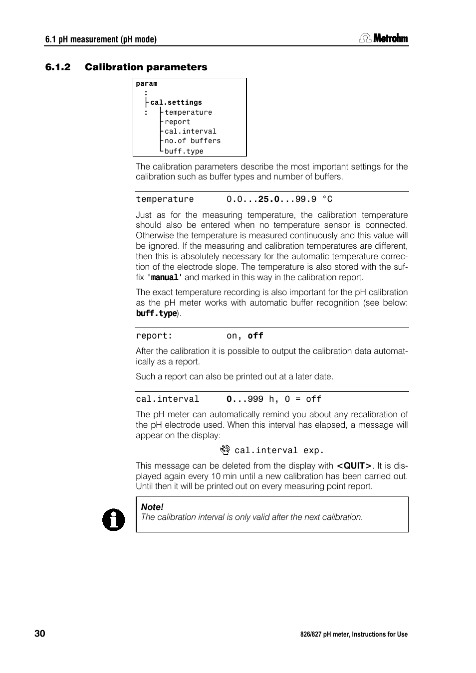 2 calibration parameters, Calibration parameters | Metrohm 827 pH lab User Manual | Page 38 / 82