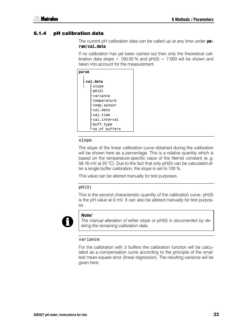 4 ph calibration data, Ph calibration data | Metrohm 827 pH lab User Manual | Page 41 / 82