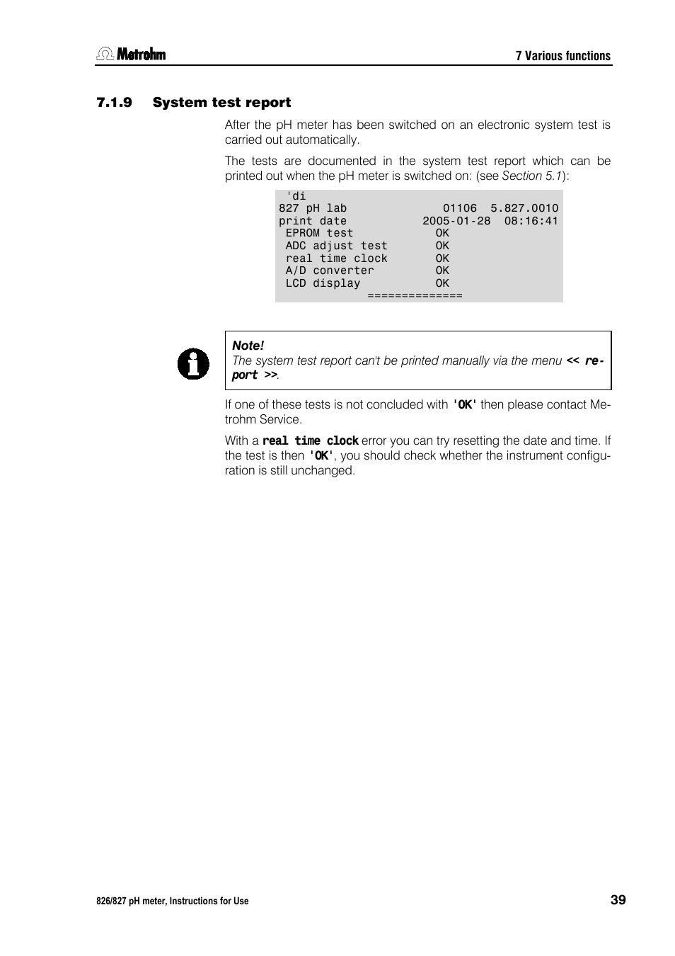 9 system test report, System test report | Metrohm 827 pH lab User Manual | Page 47 / 82