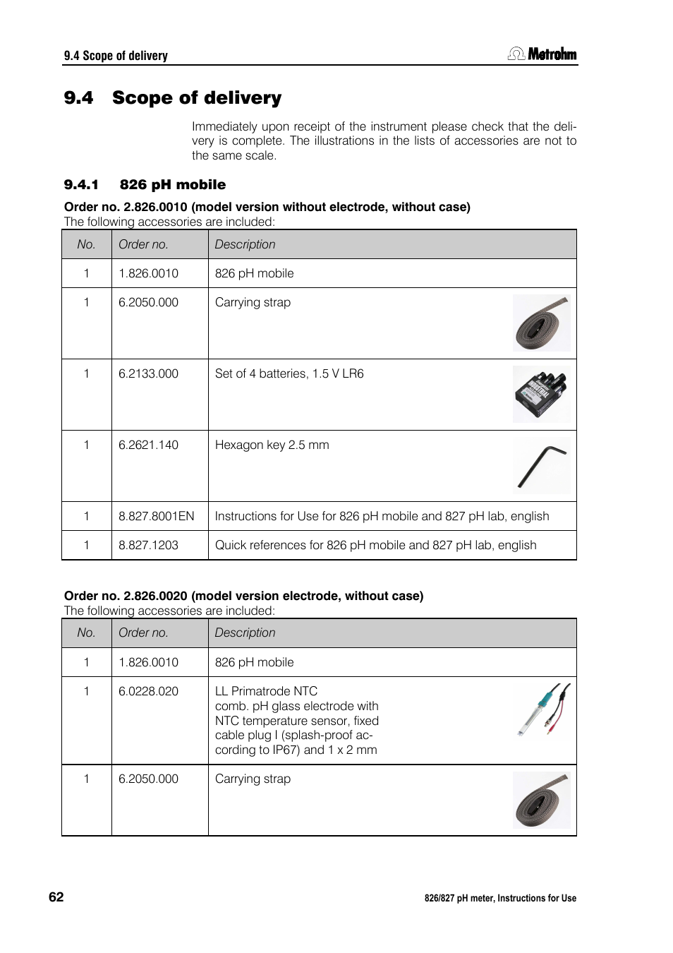 4 scope of delivery, 1 826 ph mobile, Scope of delivery | 826 ph mobile | Metrohm 827 pH lab User Manual | Page 70 / 82
