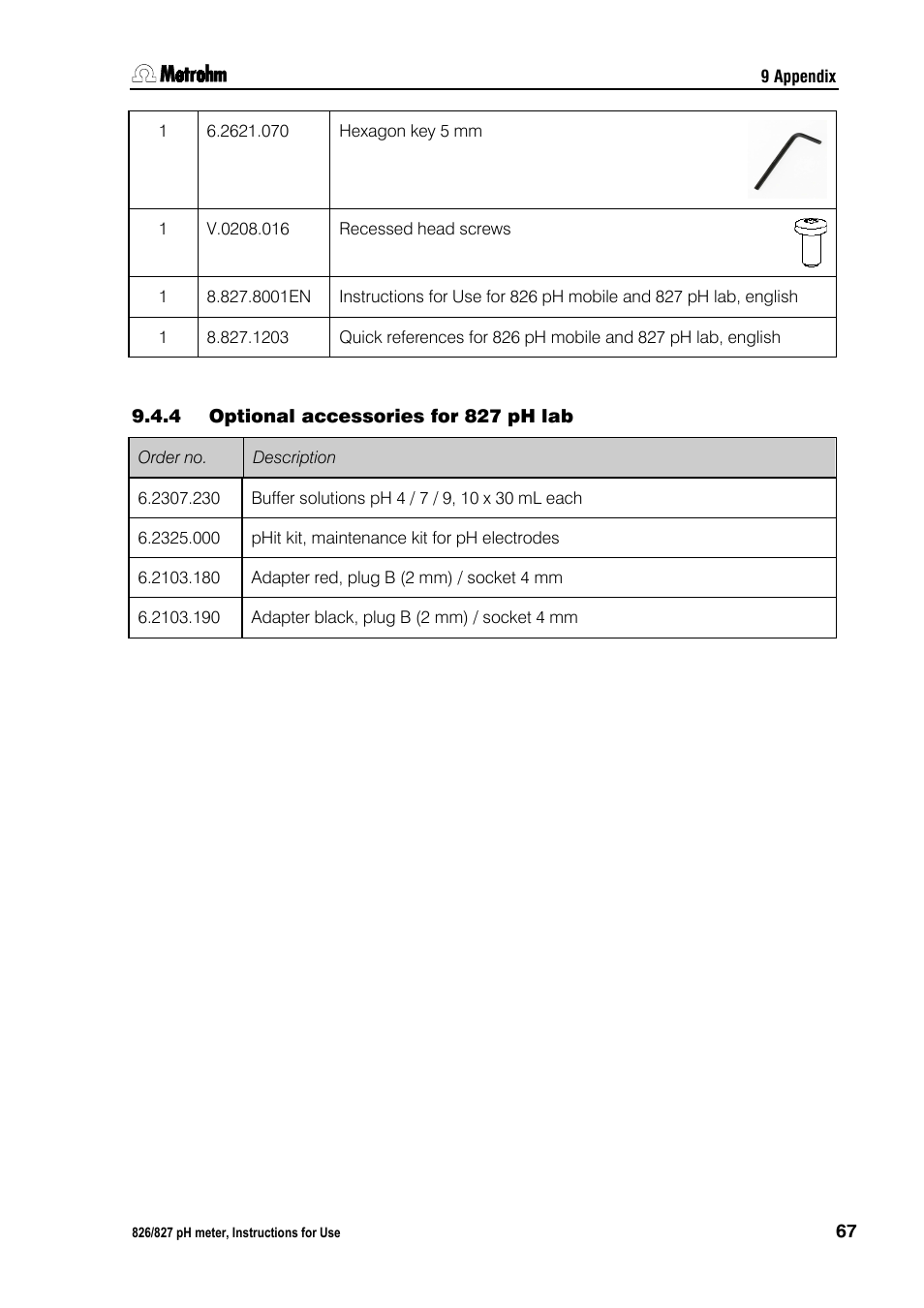 4 optional accessories for 827 ph lab, Optional accessories for 827 ph lab | Metrohm 827 pH lab User Manual | Page 75 / 82