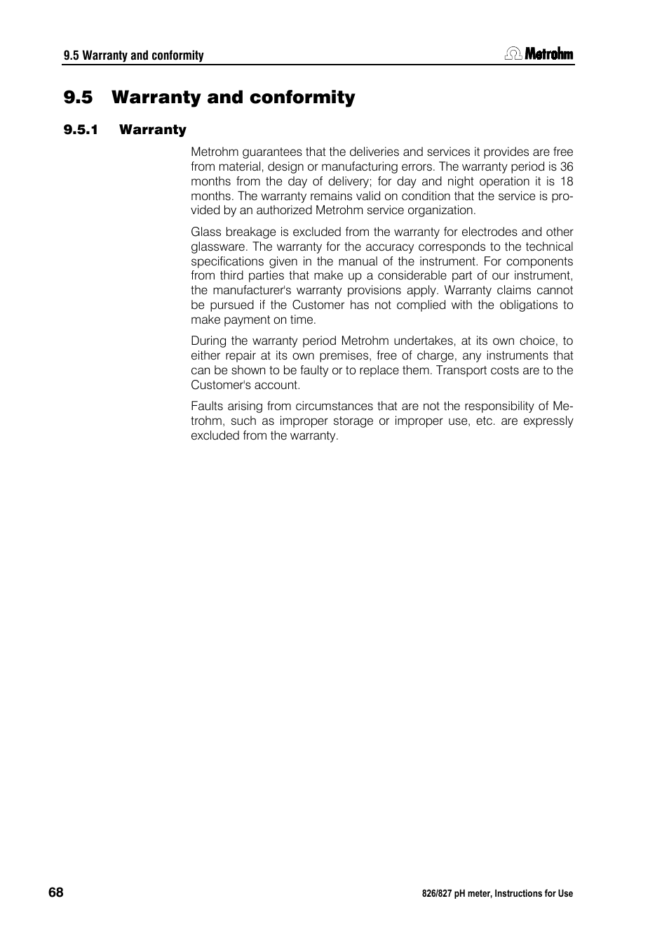 5 warranty and conformity, 1 warranty, Warranty and conformity | Warranty | Metrohm 827 pH lab User Manual | Page 76 / 82