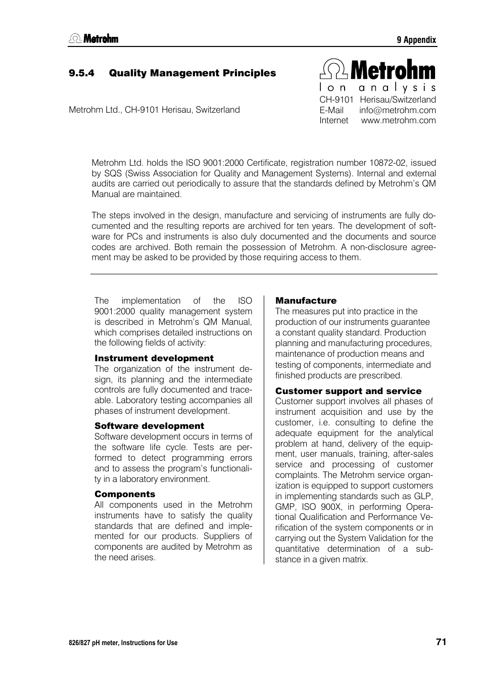 Quality management principles | Metrohm 827 pH lab User Manual | Page 79 / 82