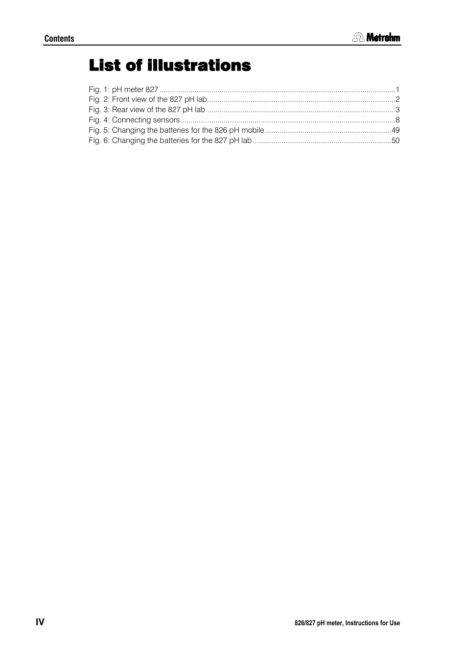 List of illustrations | Metrohm 827 pH lab User Manual | Page 8 / 82