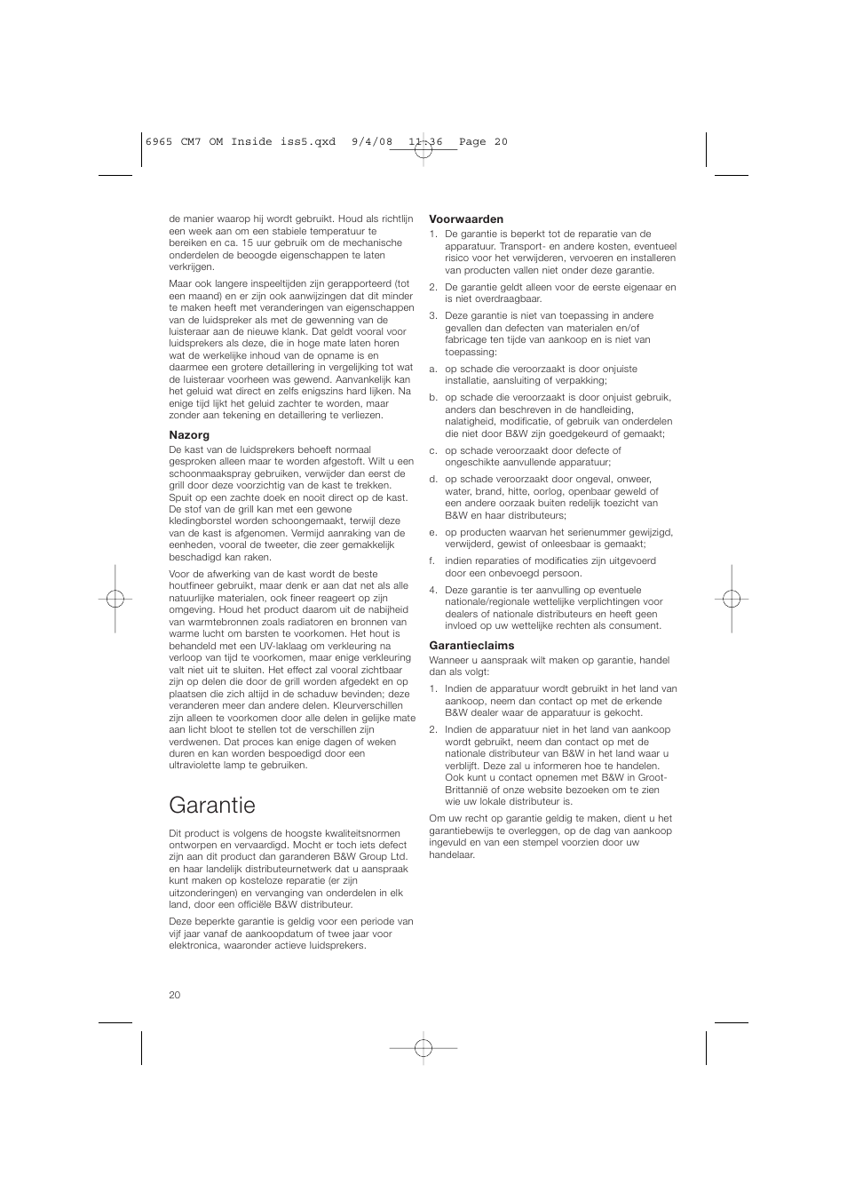 Garantie | Bowers & Wilkins CM9 User Manual | Page 23 / 45