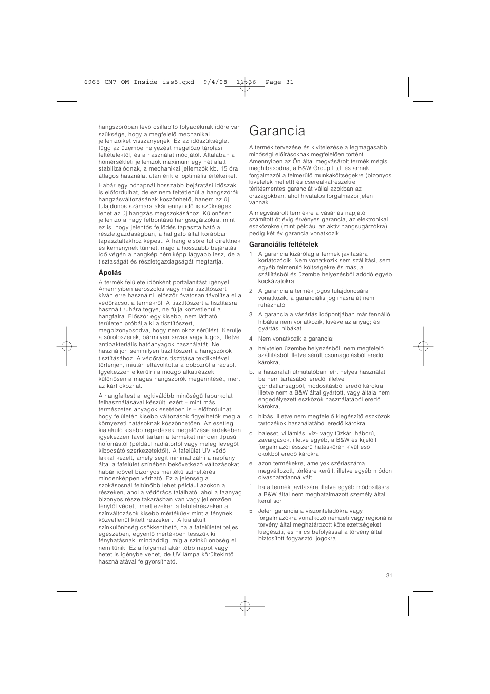 Garancia | Bowers & Wilkins CM9 User Manual | Page 34 / 45