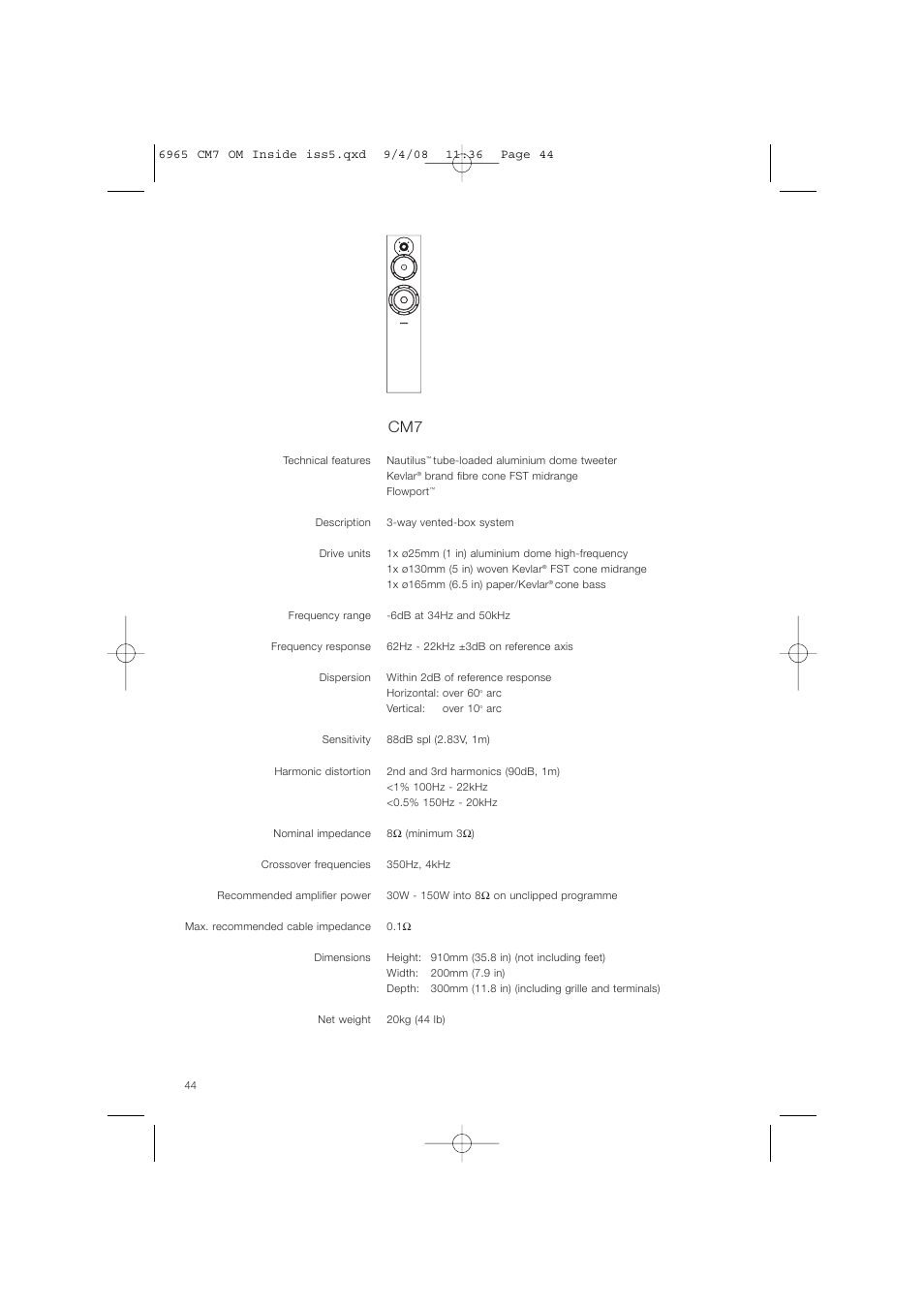 Bowers & Wilkins CM9 User Manual | Page 44 / 45