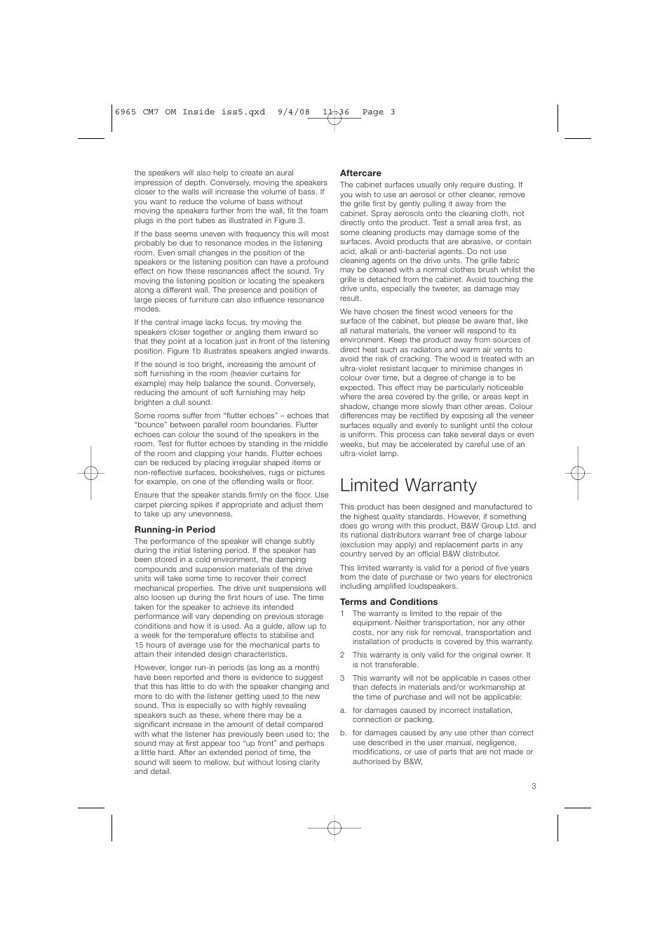 Limited warranty | Bowers & Wilkins CM9 User Manual | Page 6 / 45