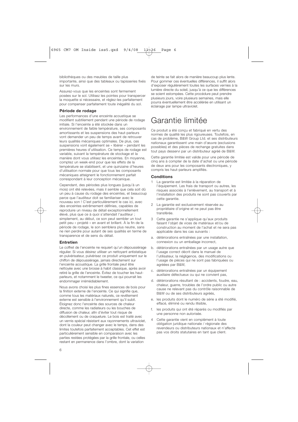 Garantie limitée | Bowers & Wilkins CM9 User Manual | Page 9 / 45